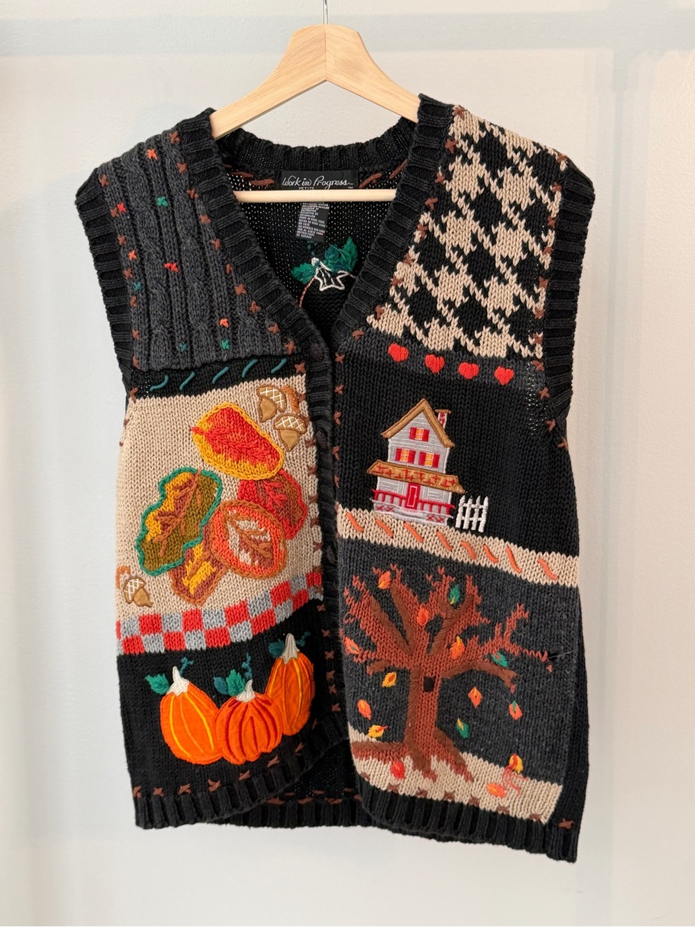 Work in Progress Autumn Patchwork Knit Sweater Vest